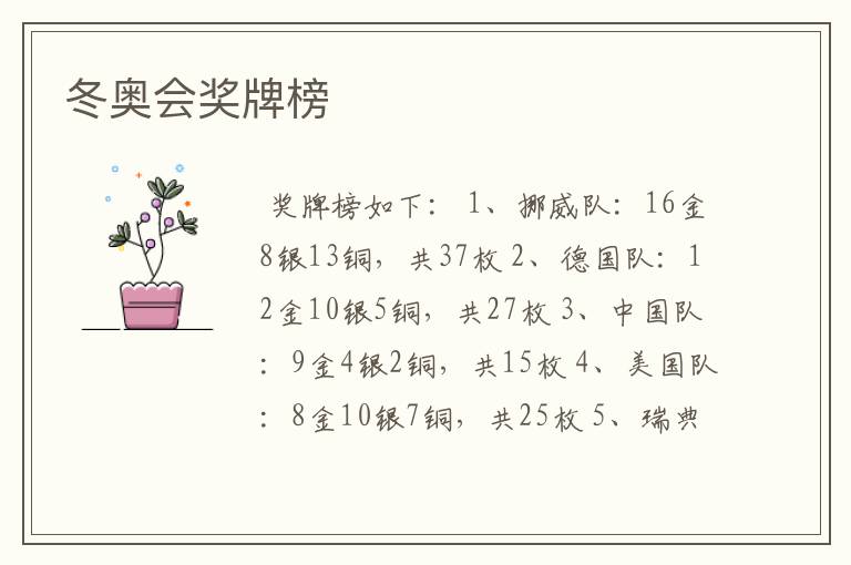 冬奥会奖牌榜