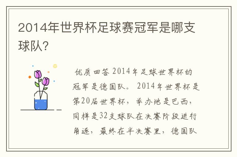 2014年世界杯足球赛冠军是哪支球队?