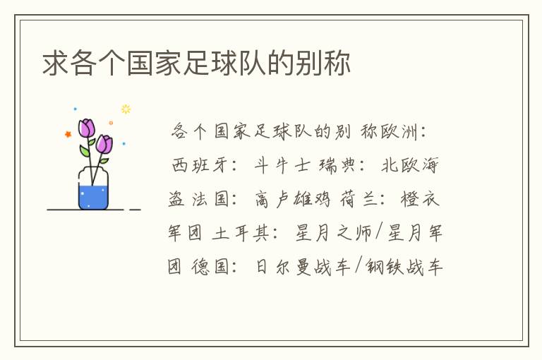求各个国家足球队的别称