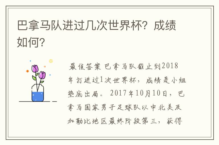 巴拿马队进过几次世界杯?成绩如何?
