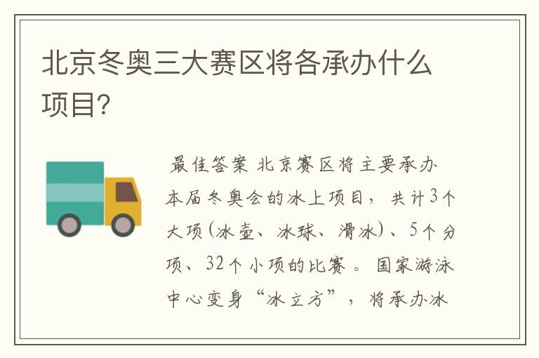 北京冬奥三大赛区将各承办什么项目?