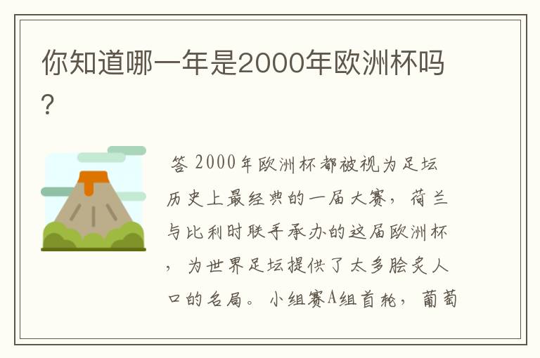 你知道哪一年是2000年欧洲杯吗?