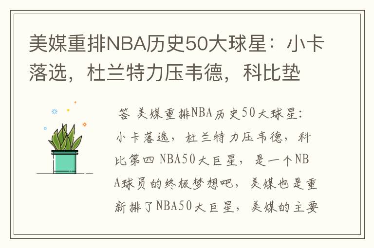 美媒重排NBA历史50大球星:小卡落选,杜兰特力压韦德,科比垫底吗?