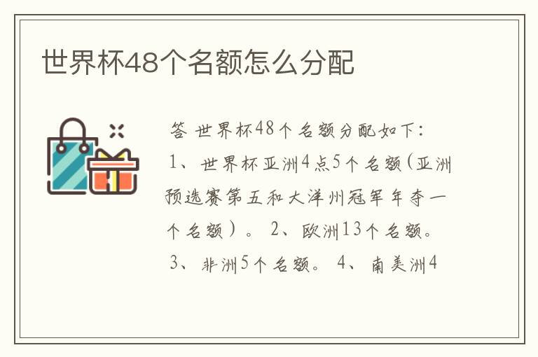 世界杯48个名额怎么分配