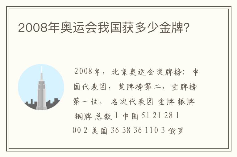 2008年奥运会我国获多少金牌?