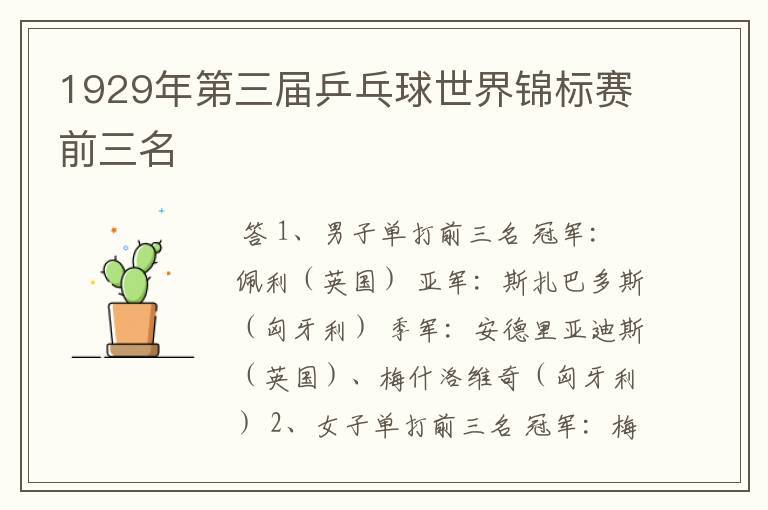 1929年第三届乒乓球世界锦标赛前三名