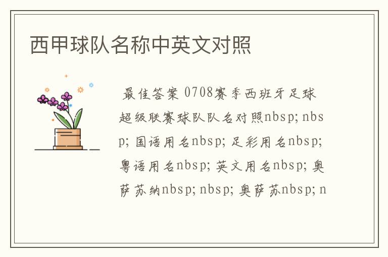 西甲球队名称中英文对照