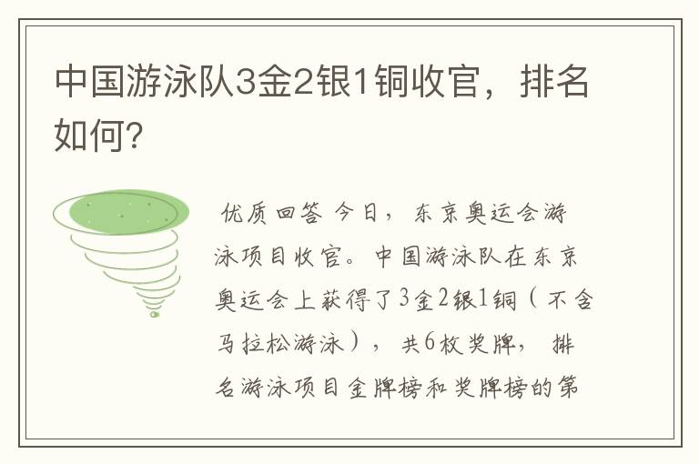 中国游泳队3金2银1铜收官,排名如何?