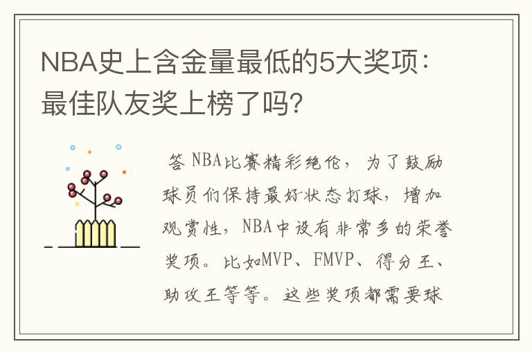 NBA史上含金量最低的5大奖项:最佳队友奖上榜了吗?