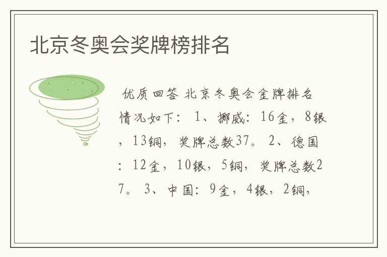 北京冬奥会奖牌榜排名