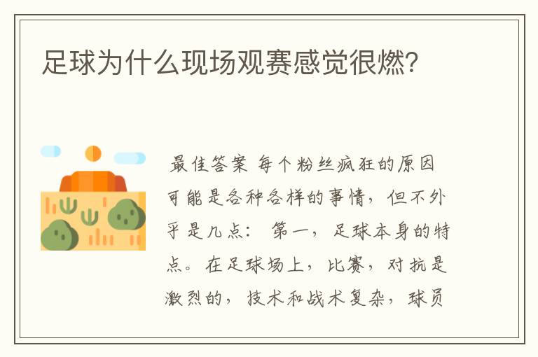 足球为什么现场观赛感觉很燃?