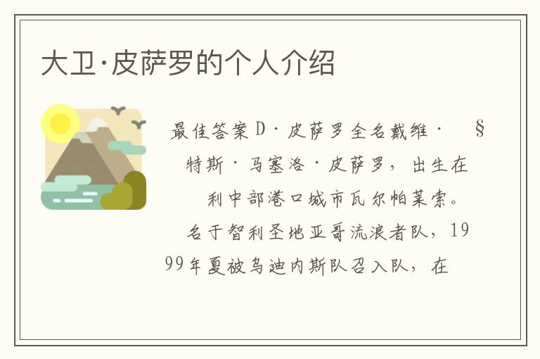 大卫·皮萨罗的个人介绍