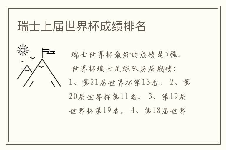 瑞士上届世界杯成绩排名