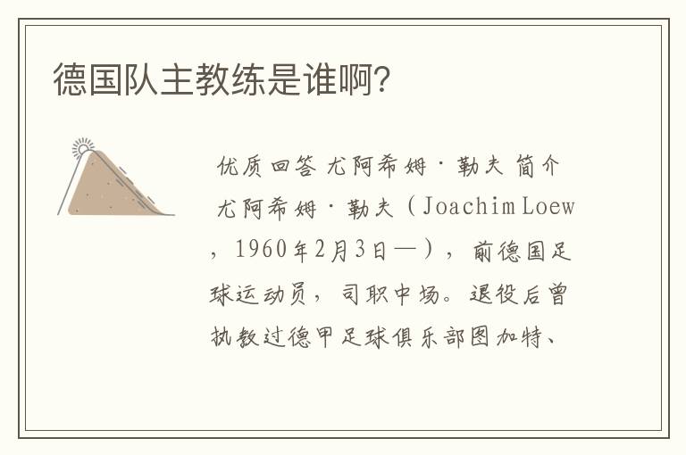 德国队主教练是谁啊?