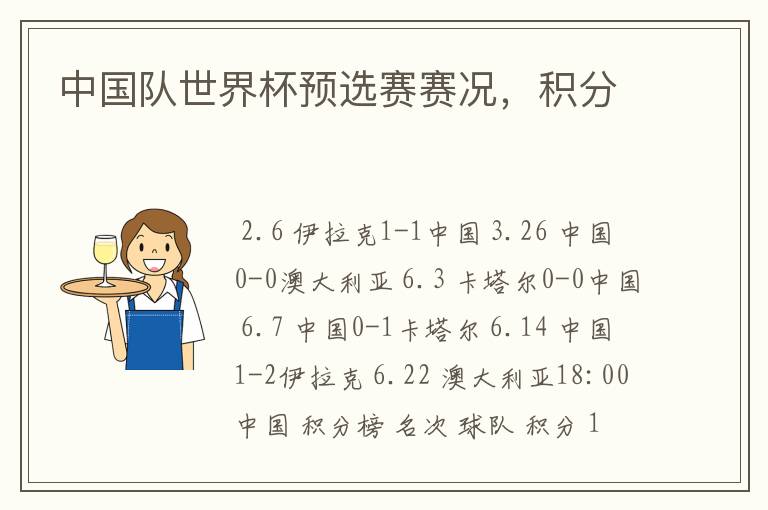 中国队世界杯预选赛赛况,积分