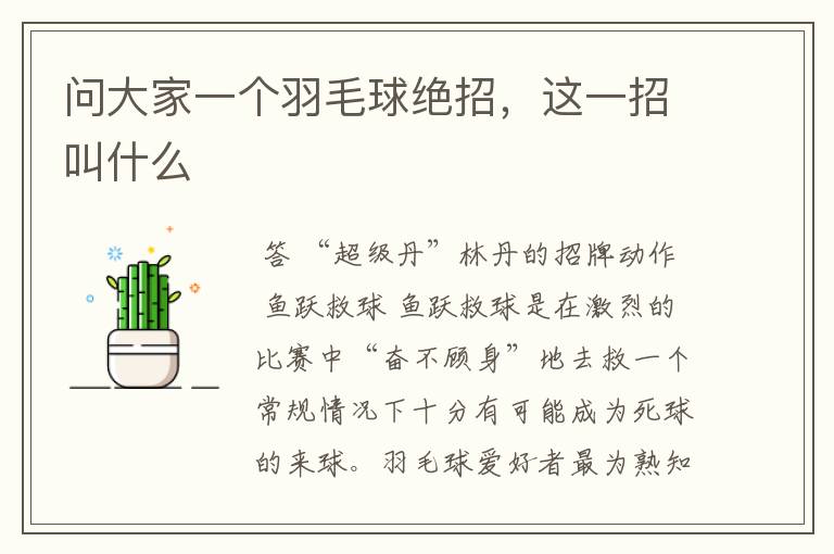 问大家一个羽毛球绝招,这一招叫什么