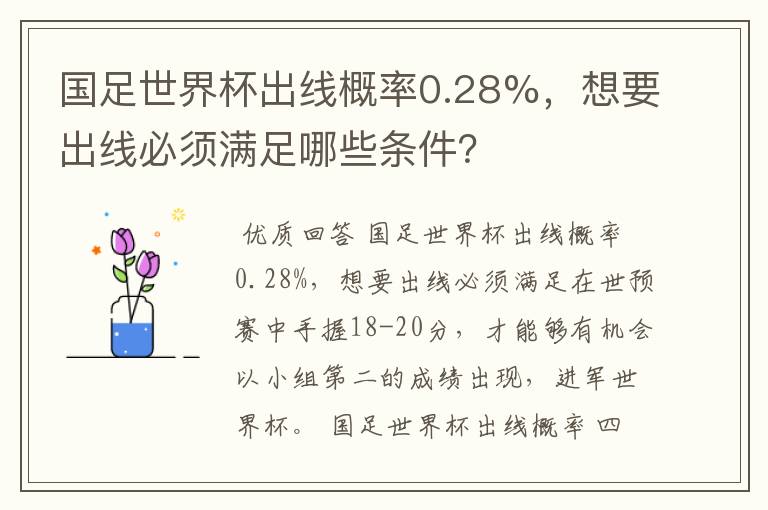 国足世界杯出线概率0.28%,想要出线必须满足哪些条件?