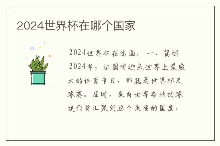2024世界杯在哪个国家