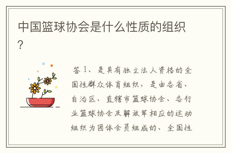 中国篮球协会是什么性质的组织?