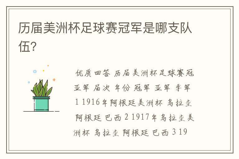 历届美洲杯足球赛冠军是哪支队伍?