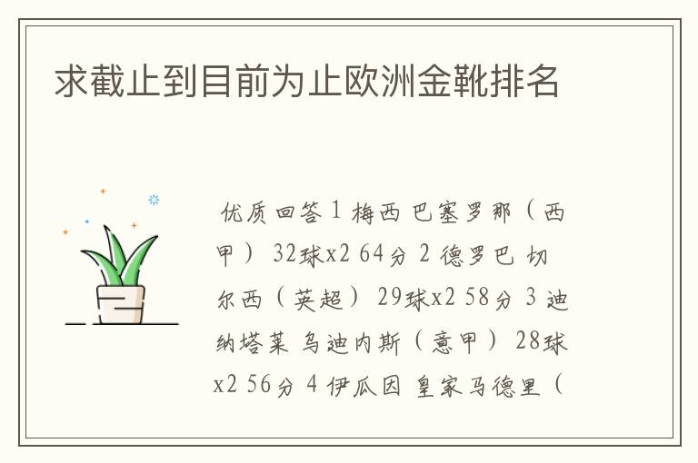 求截止到目前为止欧洲金靴排名