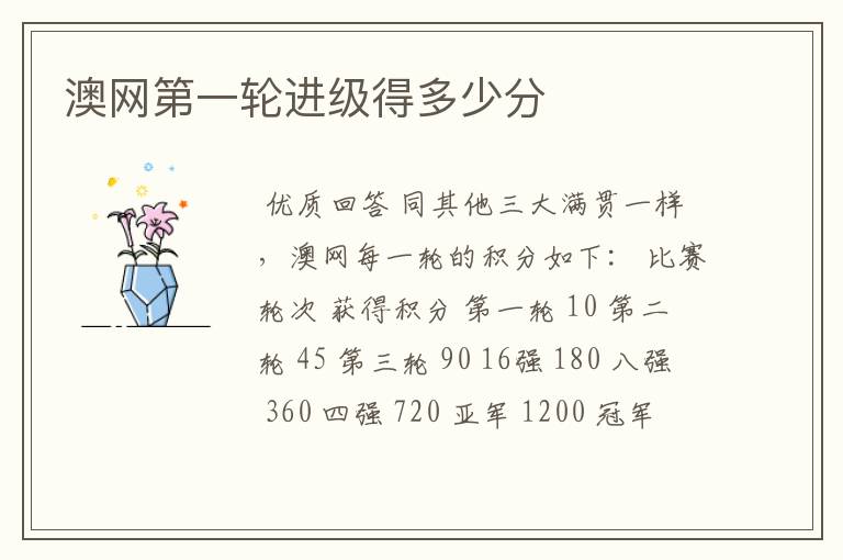 澳网第一轮进级得多少分