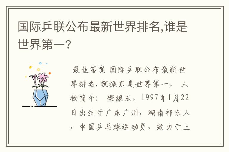 国际乒联公布最新世界排名,谁是世界第一?