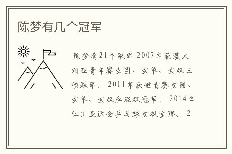 陈梦有几个冠军