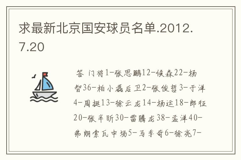 求最新北京国安球员名单.2012.7.20