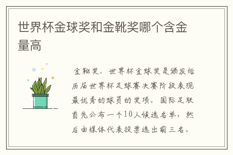 世界杯金球奖和金靴奖哪个含金量高