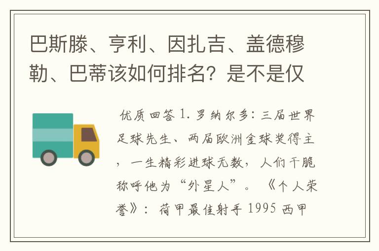 巴斯滕、亨利、因扎吉、盖德穆勒、巴蒂该如何排名?是不是仅次于罗纳尔多的超级射手