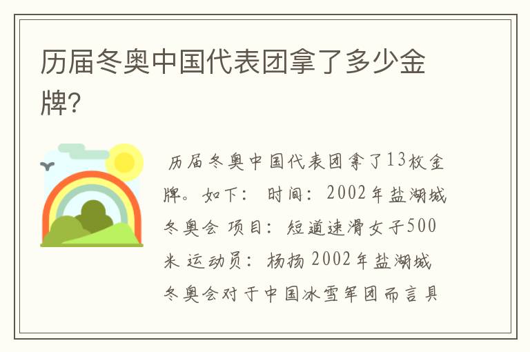 历届冬奥中国代表团拿了多少金牌?
