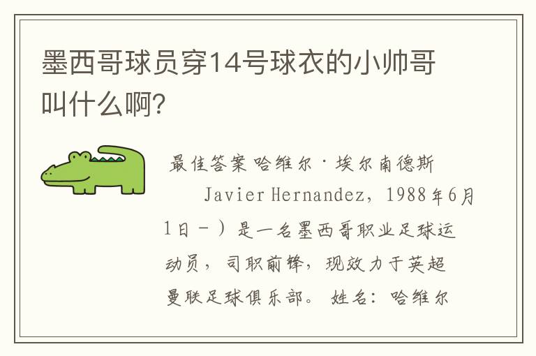 墨西哥球员穿14号球衣的小帅哥叫什么啊?