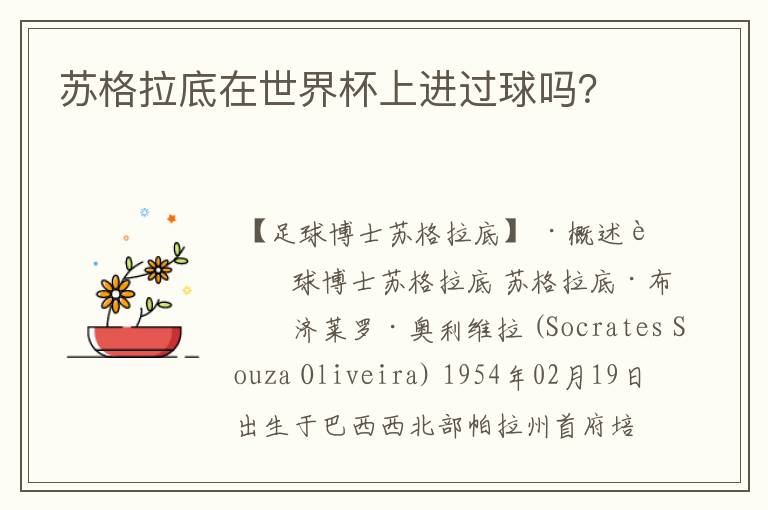 苏格拉底在世界杯上进过球吗?