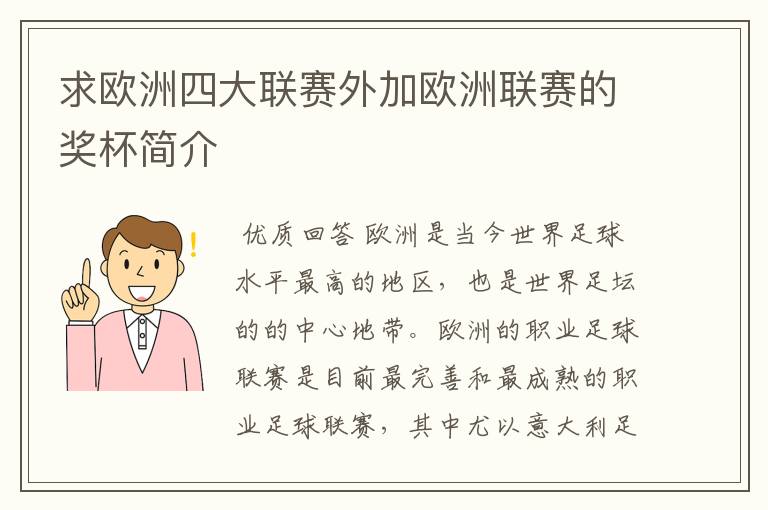 求欧洲四大联赛外加欧洲联赛的奖杯简介