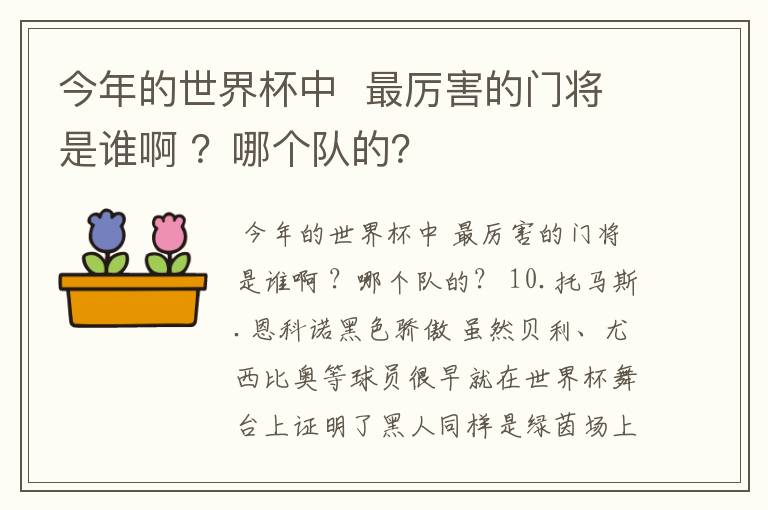 今年的世界杯中 最厉害的门将是谁啊 ?哪个队的?