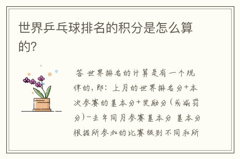 世界乒乓球排名的积分是怎么算的?