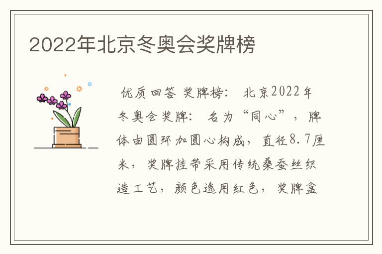 2022年北京冬奥会奖牌榜