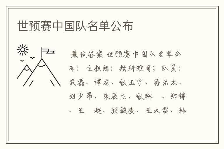 世预赛中国队名单公布