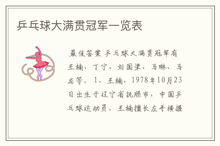 乒乓球大满贯冠军一览表
