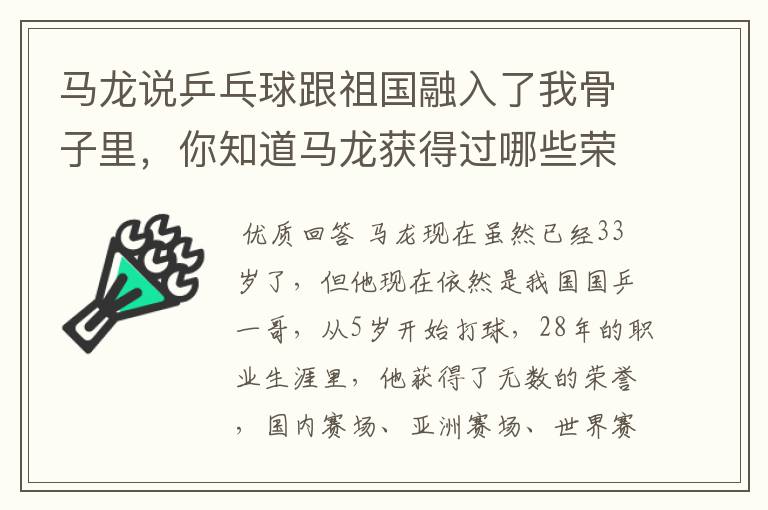 马龙说乒乓球跟祖国融入了我骨子里,你知道马龙获得过哪些荣誉吗?