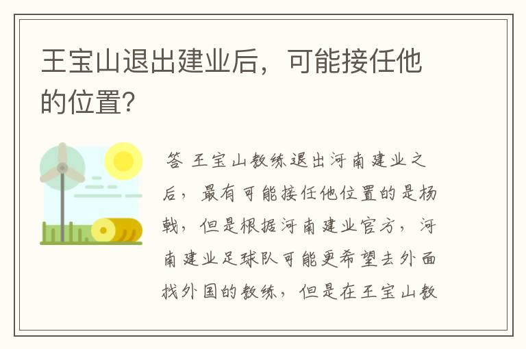王宝山退出建业后,可能接任他的位置?