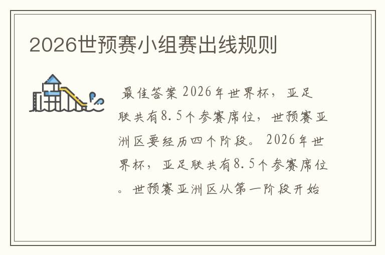 2026世预赛小组赛出线规则