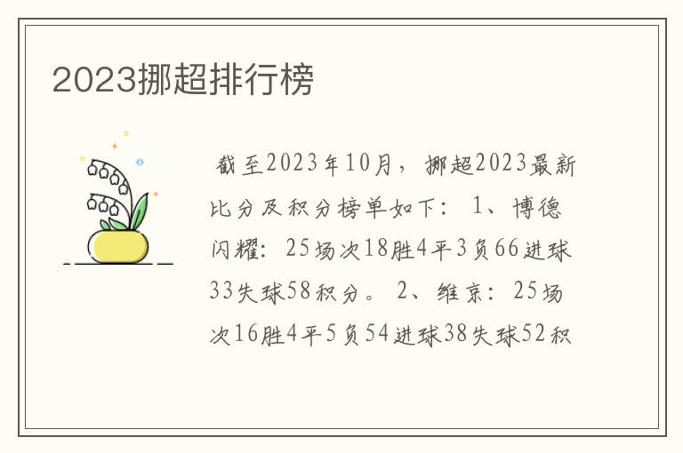 2023挪超排行榜