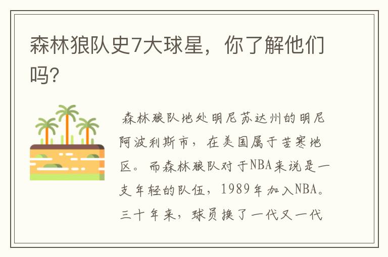 森林狼队史7大球星,你了解他们吗?