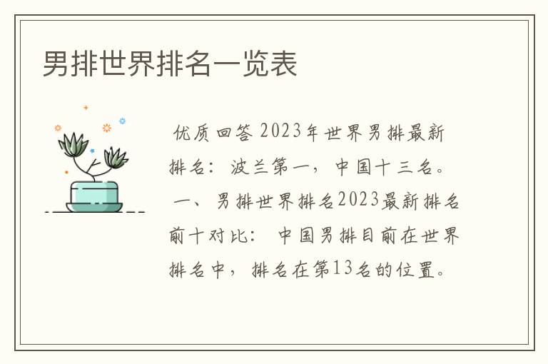 男排世界排名一览表