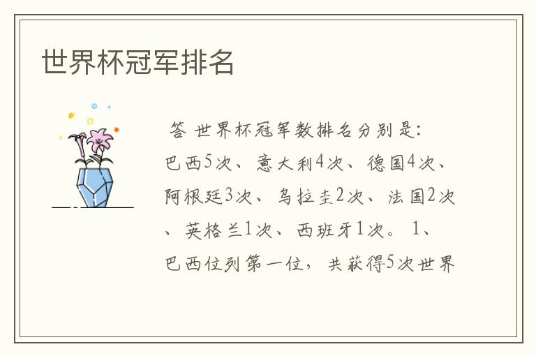 世界杯冠军排名