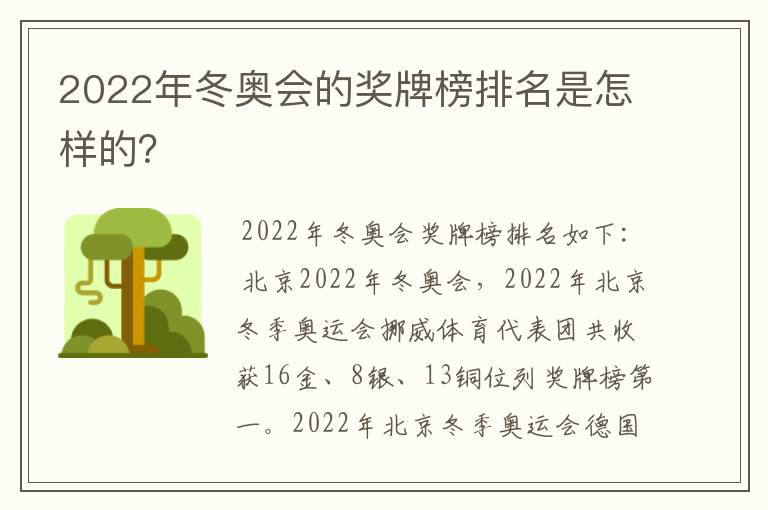 2022年冬奥会的奖牌榜排名是怎样的?