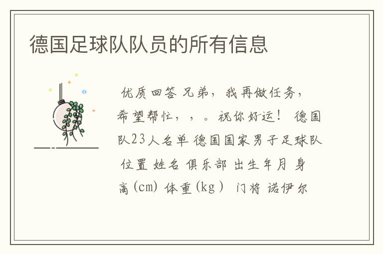 德国足球队队员的所有信息