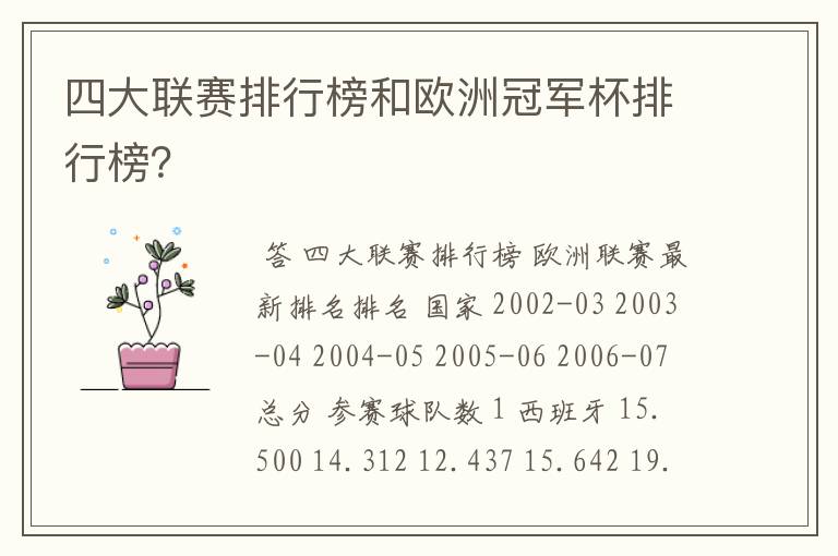 四大联赛排行榜和欧洲冠军杯排行榜?